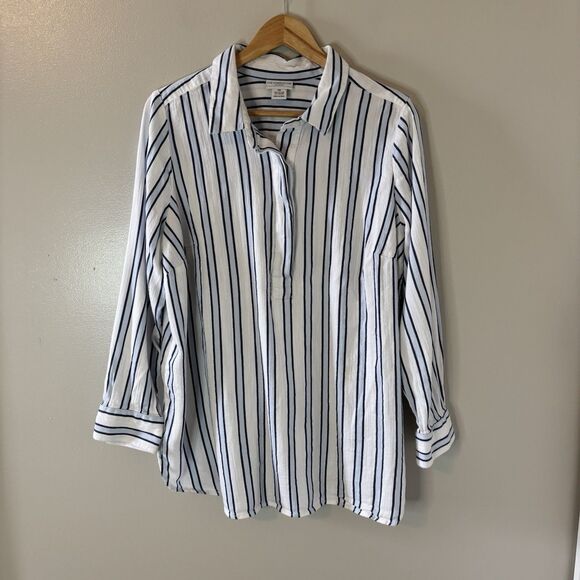 Liz Claiborne Tunic Top Blue White Striped Button Blouse Nautical Sz 0X - Picture 1 of 6